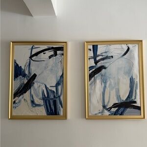 Abstract Blue and Black Art with Gold Frame